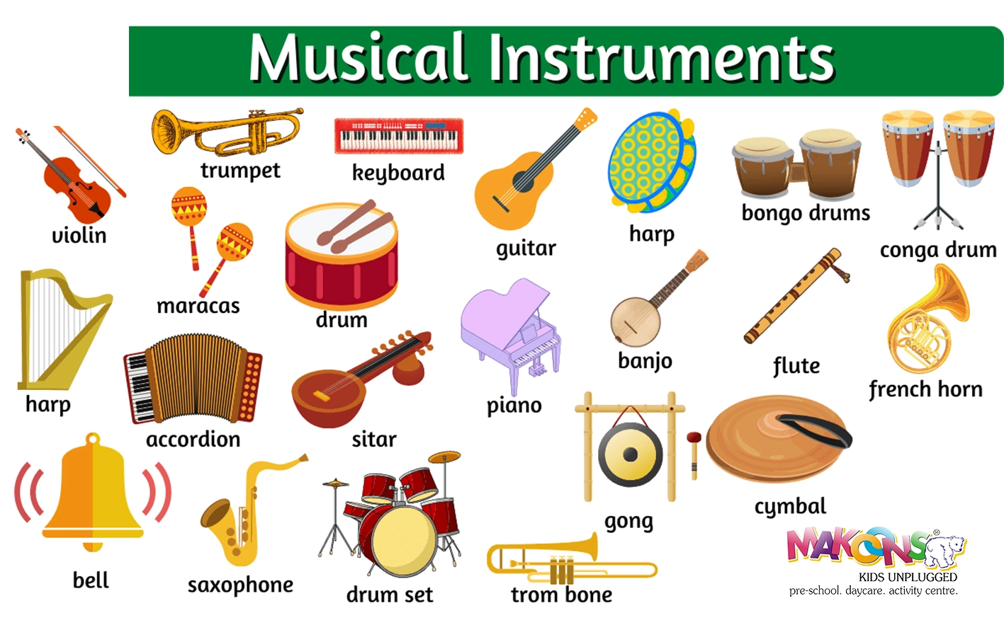 List of 20 Common Musical Instrument Names to Teach Kids